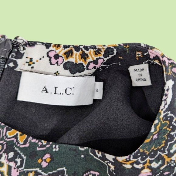 A.L.C. Tordi Dress 6 Silk Abstract Floral 3/4 Sleeve Mini Pleat Crepe - Picture 5 of 7